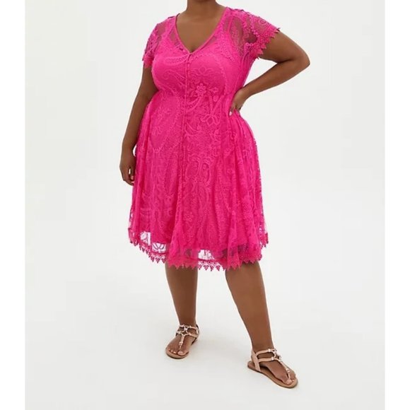 Torrid Pink Lace Button Front Skate Dress 1 - Picture 2 of 10